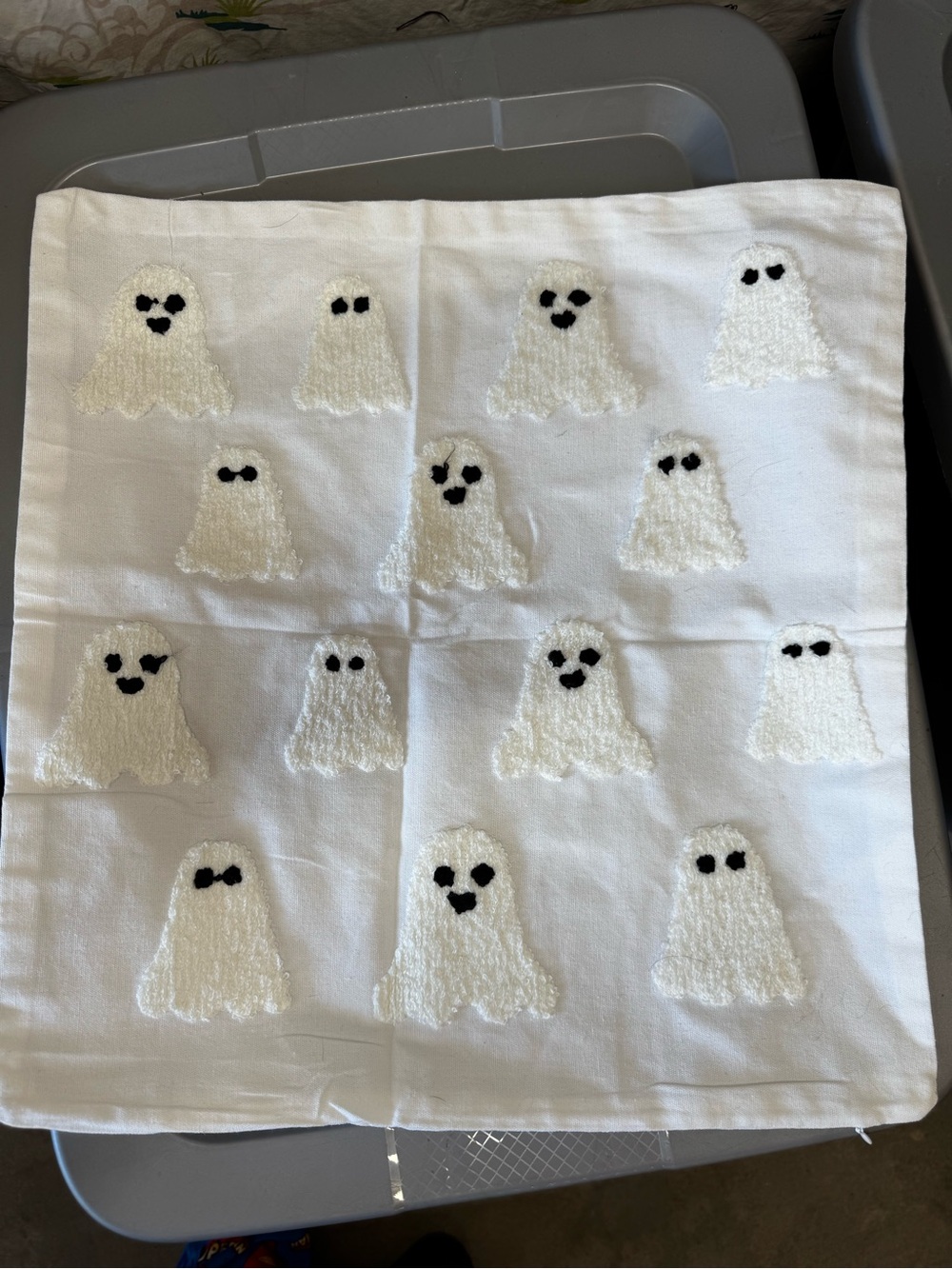 Halloween White Ghost Embroidered Cotton pillow cover 18โ- Unbranded